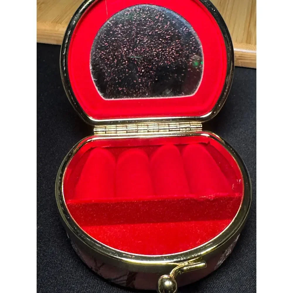 Vintage Silk Jewelry Box Kiss Closure with Mirror